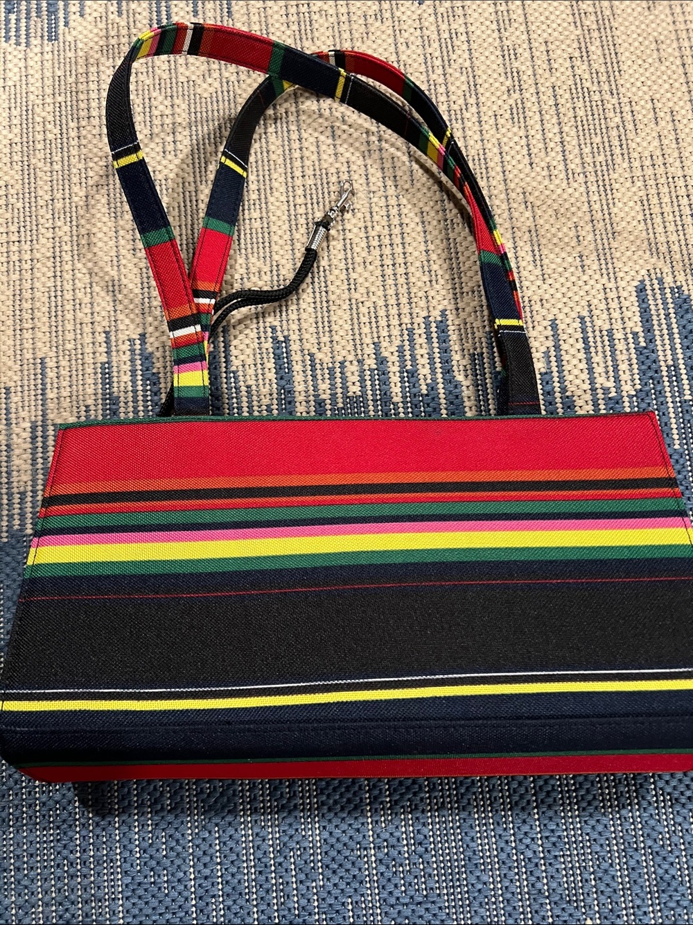 Striped Canvas Tote Bag in Red, Black & Multicolor